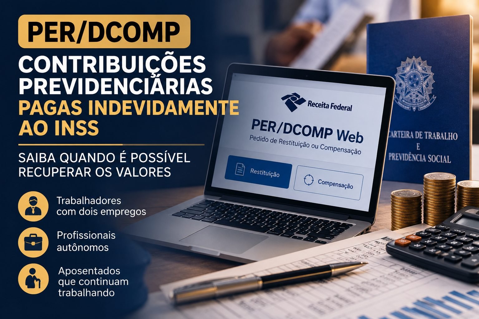 PER/DCOMP: CONTRIBUIÇÕES PREVIDENCIÁRIAS PAGAS INDEVIDAMENTE AO INSS — SAIBA QUANDO É POSSÍVEL RECUPERAR OS VALORES
